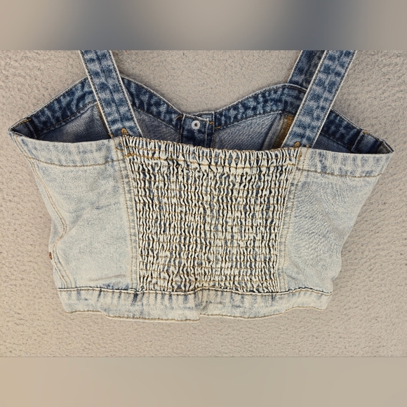 Blank Nyc Call Back Denim Bustier Snap Top Light-Medium Wash Adj Button Strap - Picture 8 of 11